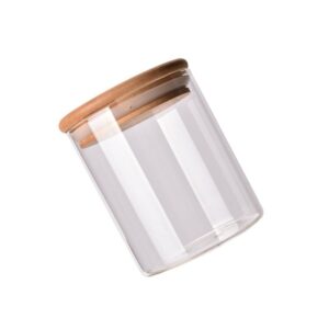 Bocal à thé compact en verre avec couvercle bois