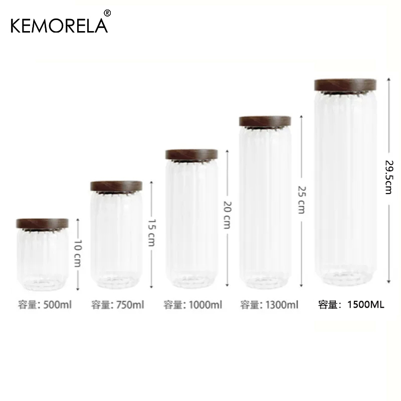 Bocal à thé strié en verre et couvercle acacia – 500 ml
