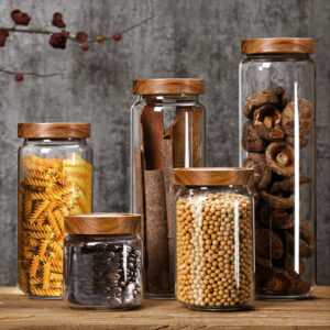 Bocaux en verre à couvercle bambou de plusieurs formats