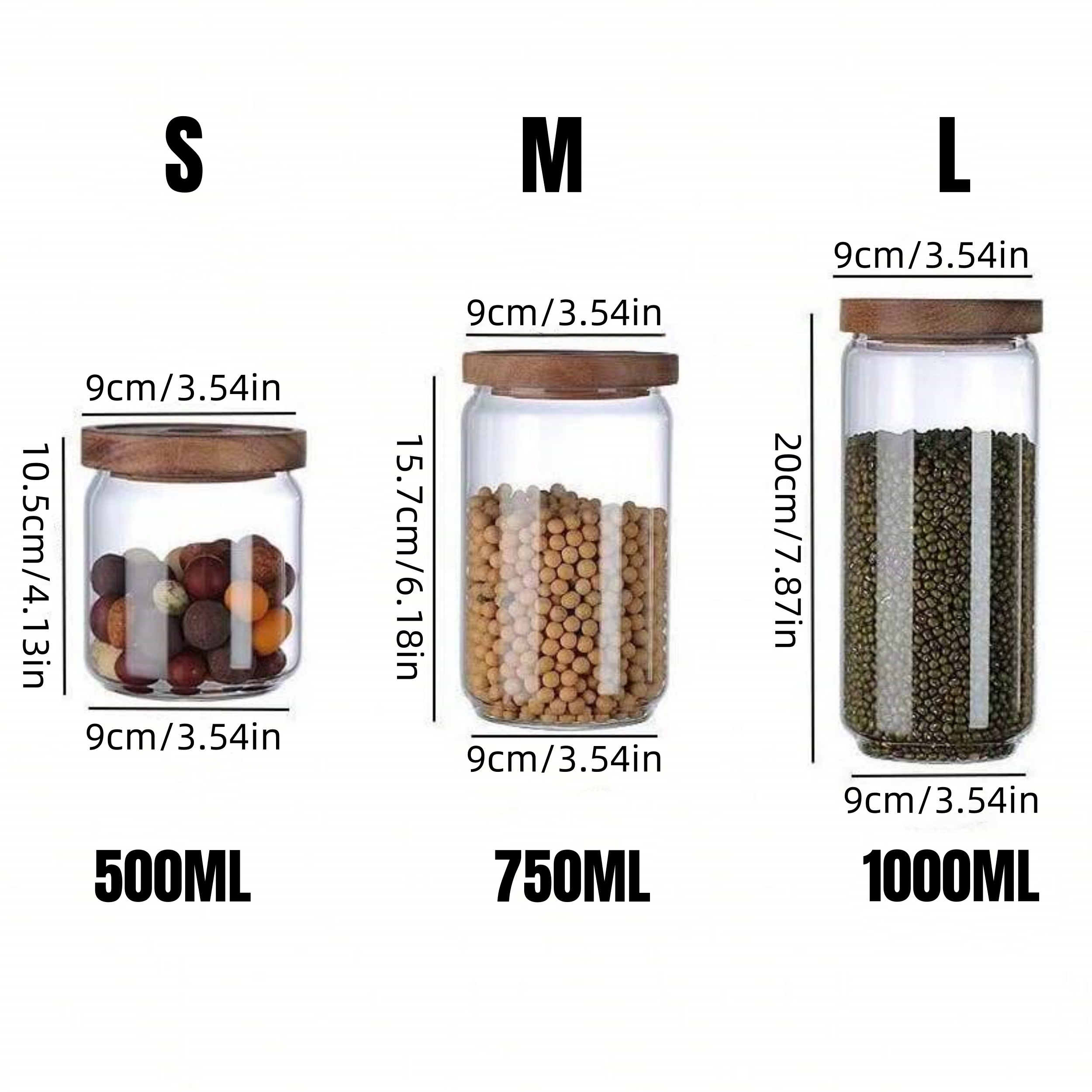 Schéma des formats 500, 750 et 1000 ml des bocaux