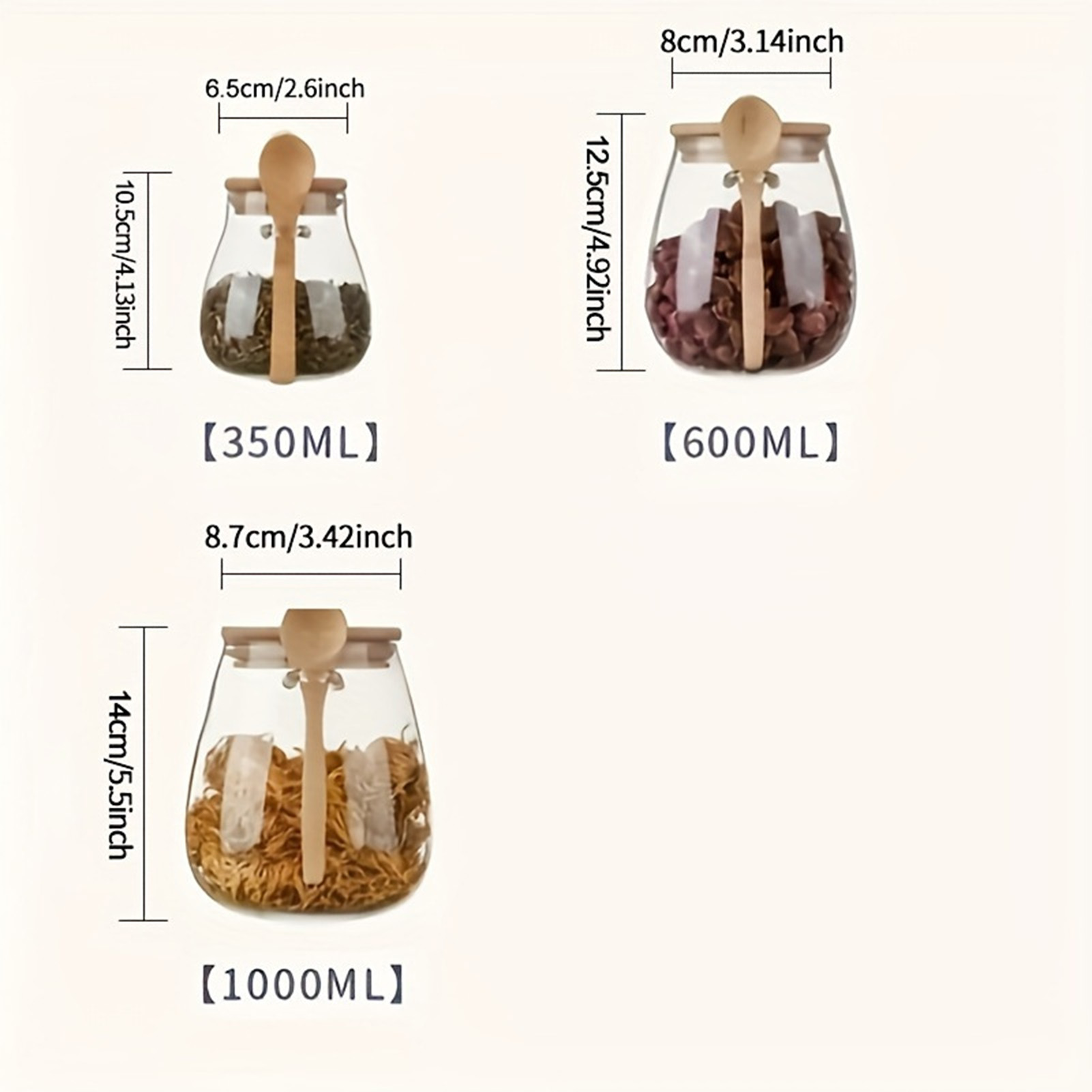 Schéma des formats des bocaux en verre avec cuillère