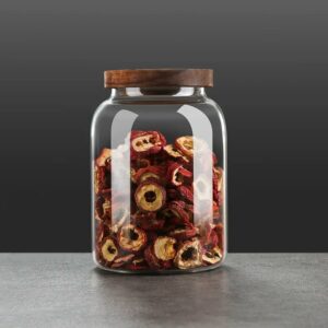 Bocal à thé en verre borosilicate avec couvercle bois gris
