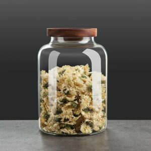 Bocal à thé en verre borosilicate avec couvercle bois vert