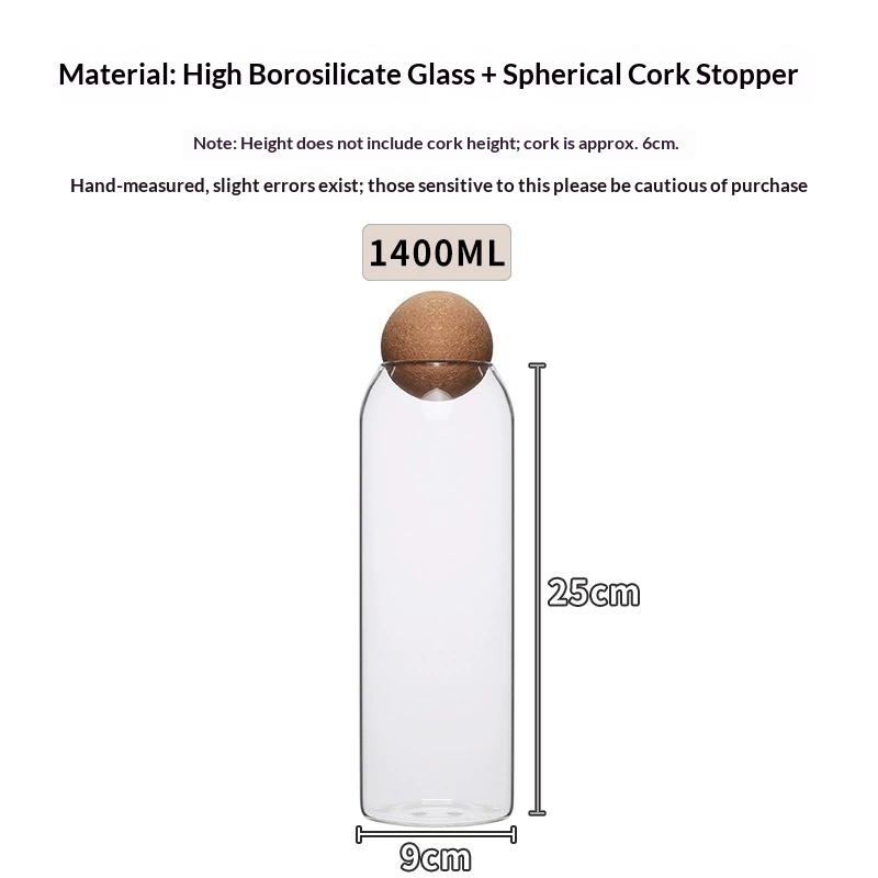 Grand bocal en verre avec bouchon en liège 1400 ml