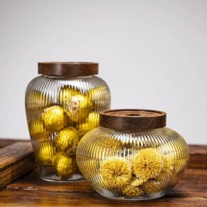 Bocal à thé en verre avec couvercle en acacia – grande capacité
