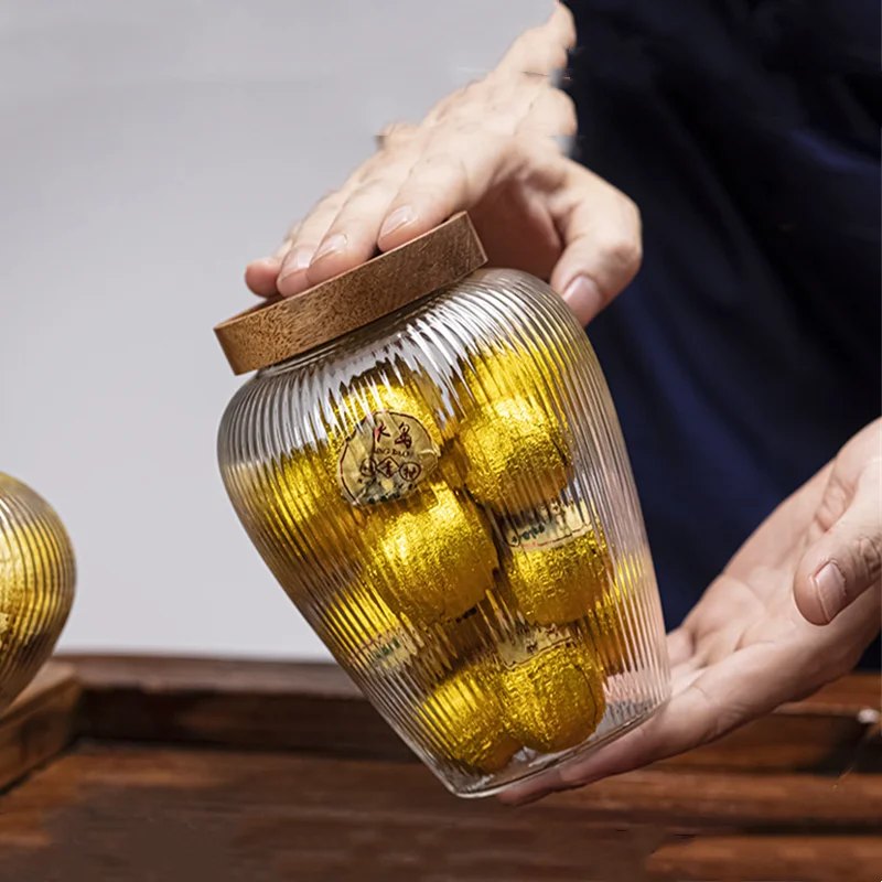 Bocal à thé en verre avec couvercle en acacia – grande capacité