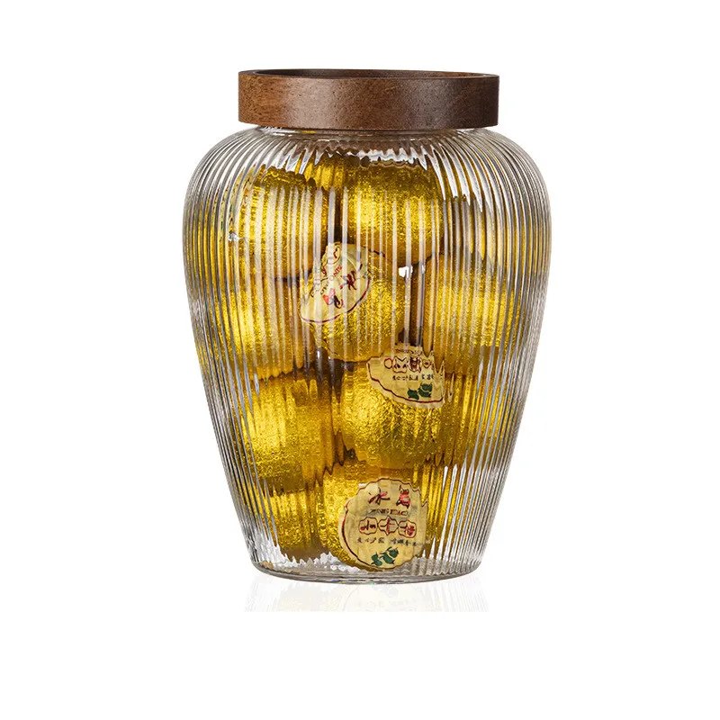 Bocal à thé en verre avec couvercle en acacia – grande capacité