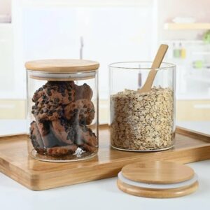 Bocal à thé en verre transparent, couvercle hermétique en bois noir