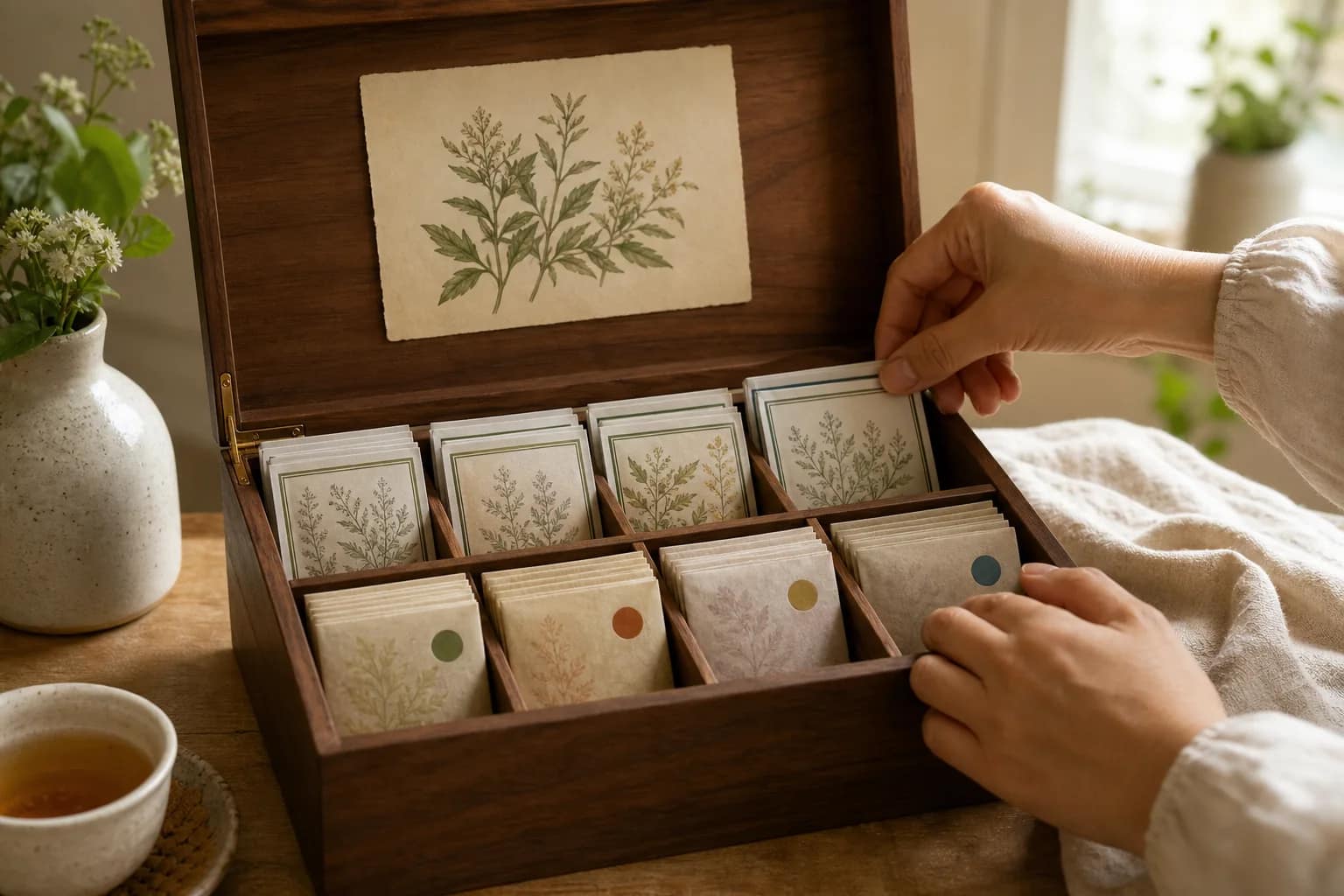 Boîte à sachets organisée avec étiquettes lisibles et portions les plus anciennes placées devant