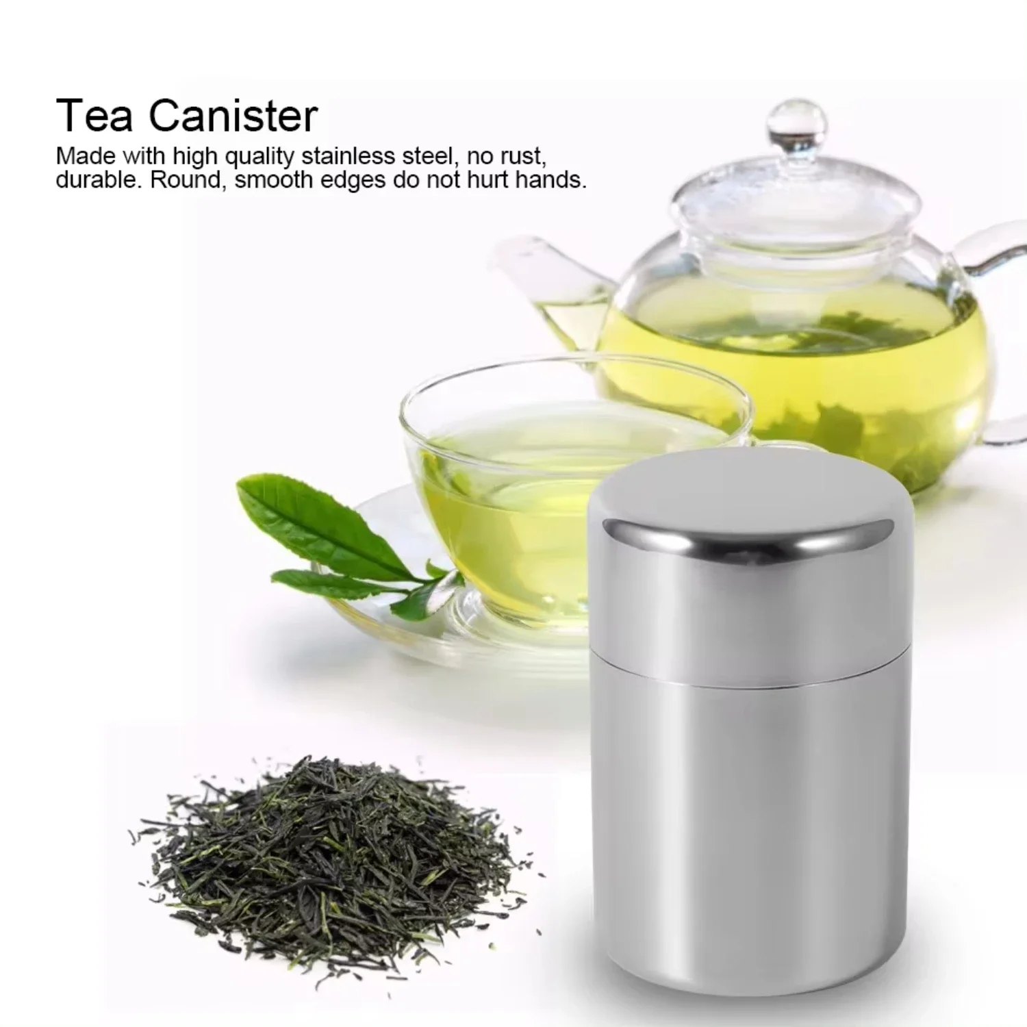 Boîte à thé en acier inoxydable gris satiné