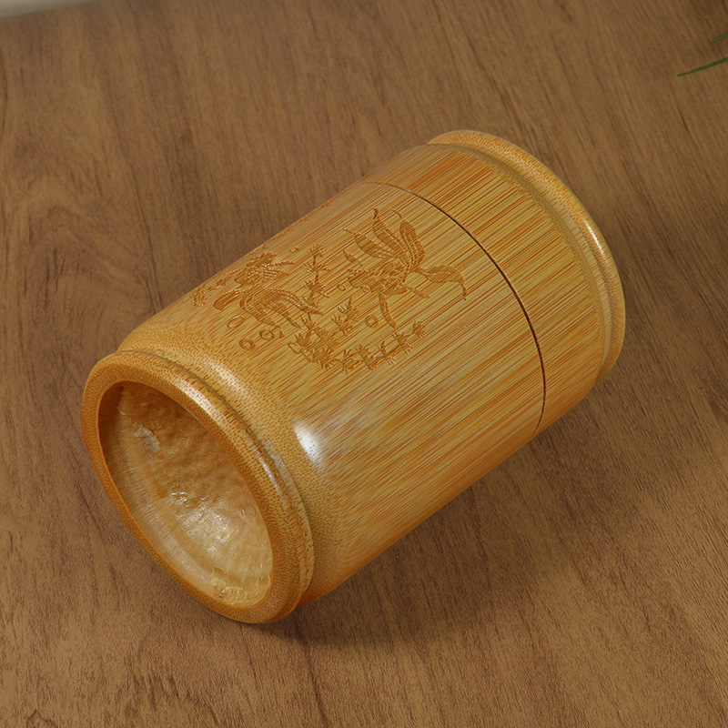 Boîte à thé en bambou sculpté avec couvercle ajusté