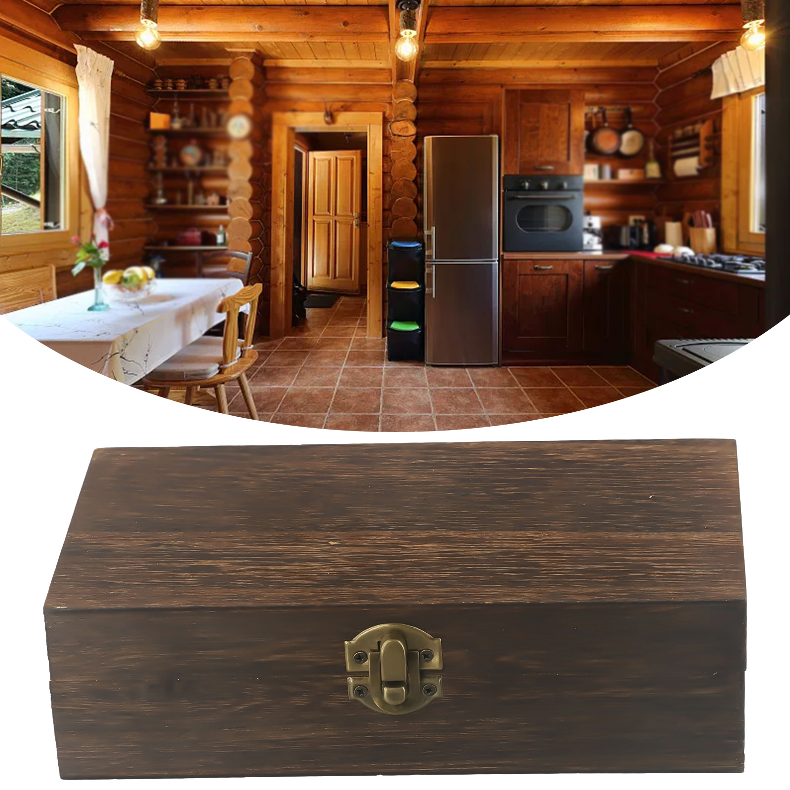 Boîte à thé rectangulaire en bois clair avec boucle rétro
