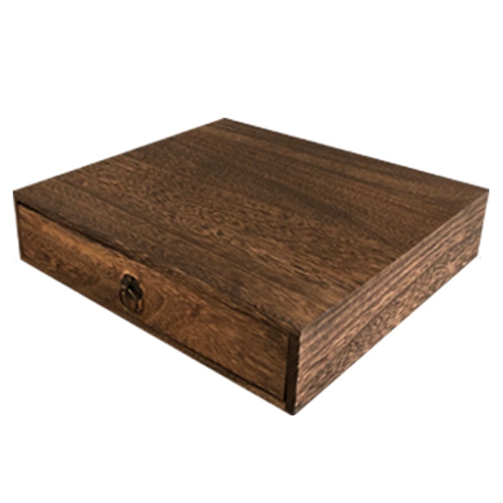 Boîte à thé en bois vintage avec tiroir 23,5 × 24,5 cm