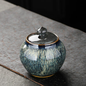 Boîte à thé en céramique texturée bleu ardoise