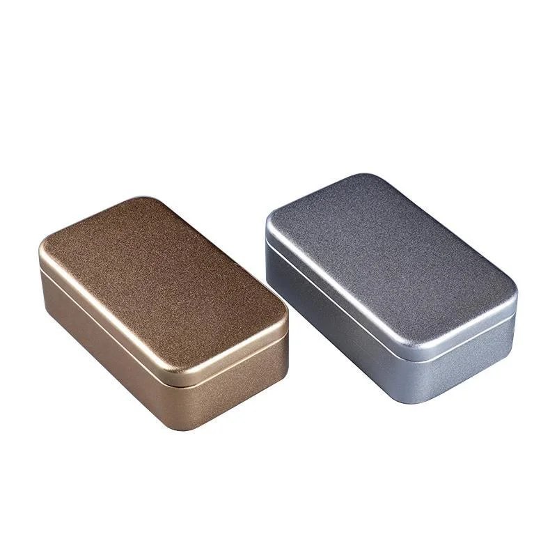 Boîte à thé rectangulaire en fer-blanc gris foncé 145 × 65 × 33 mm