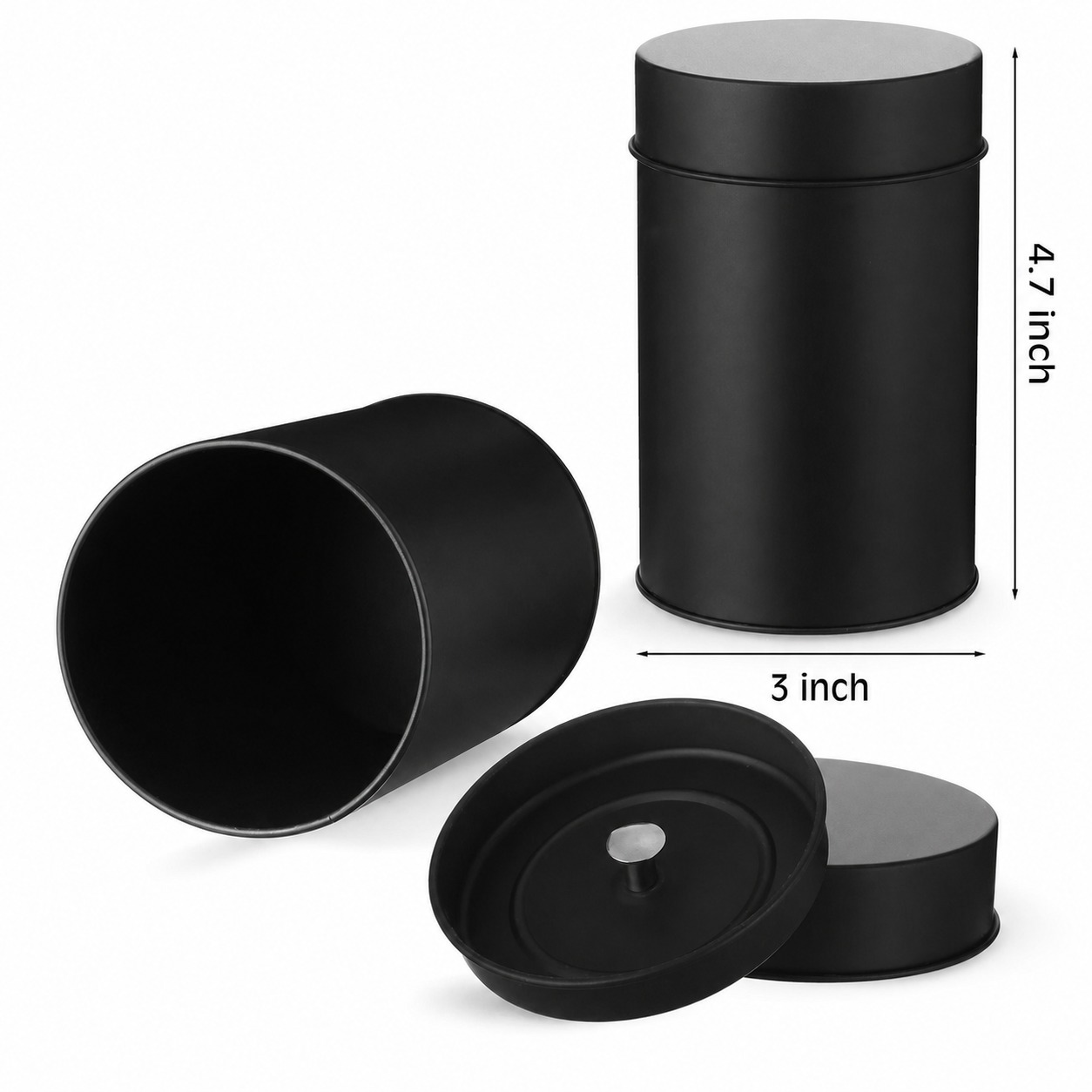 Boîte à thé noire avec ses dimensions