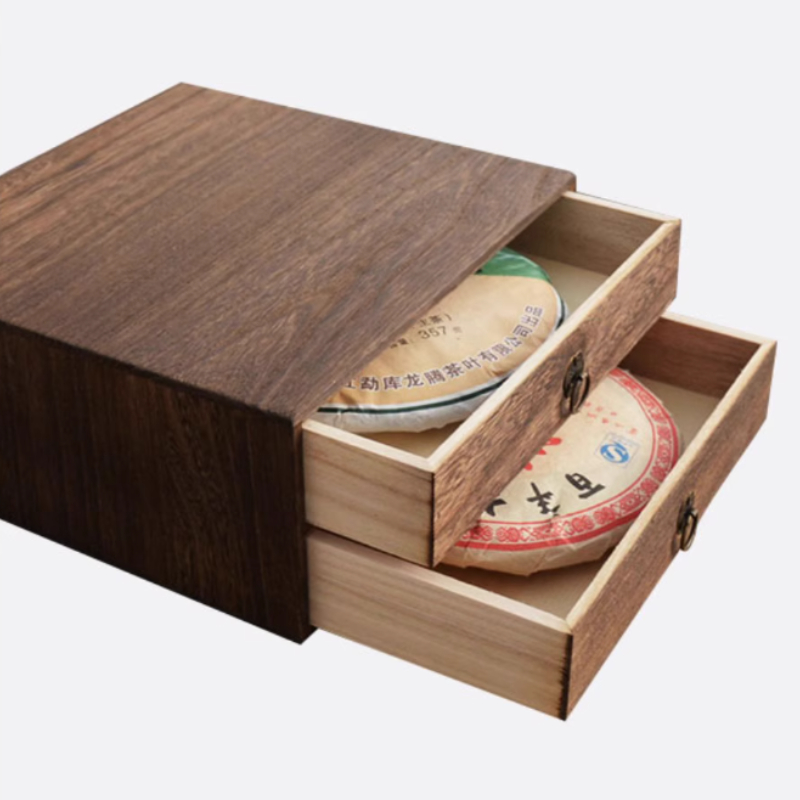 Boîte à thé pu-erh en bois à trois tiroirs