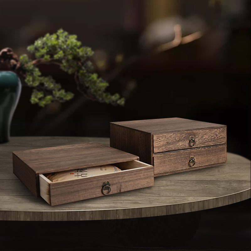 Boîte à thé pu-erh en bois à trois tiroirs