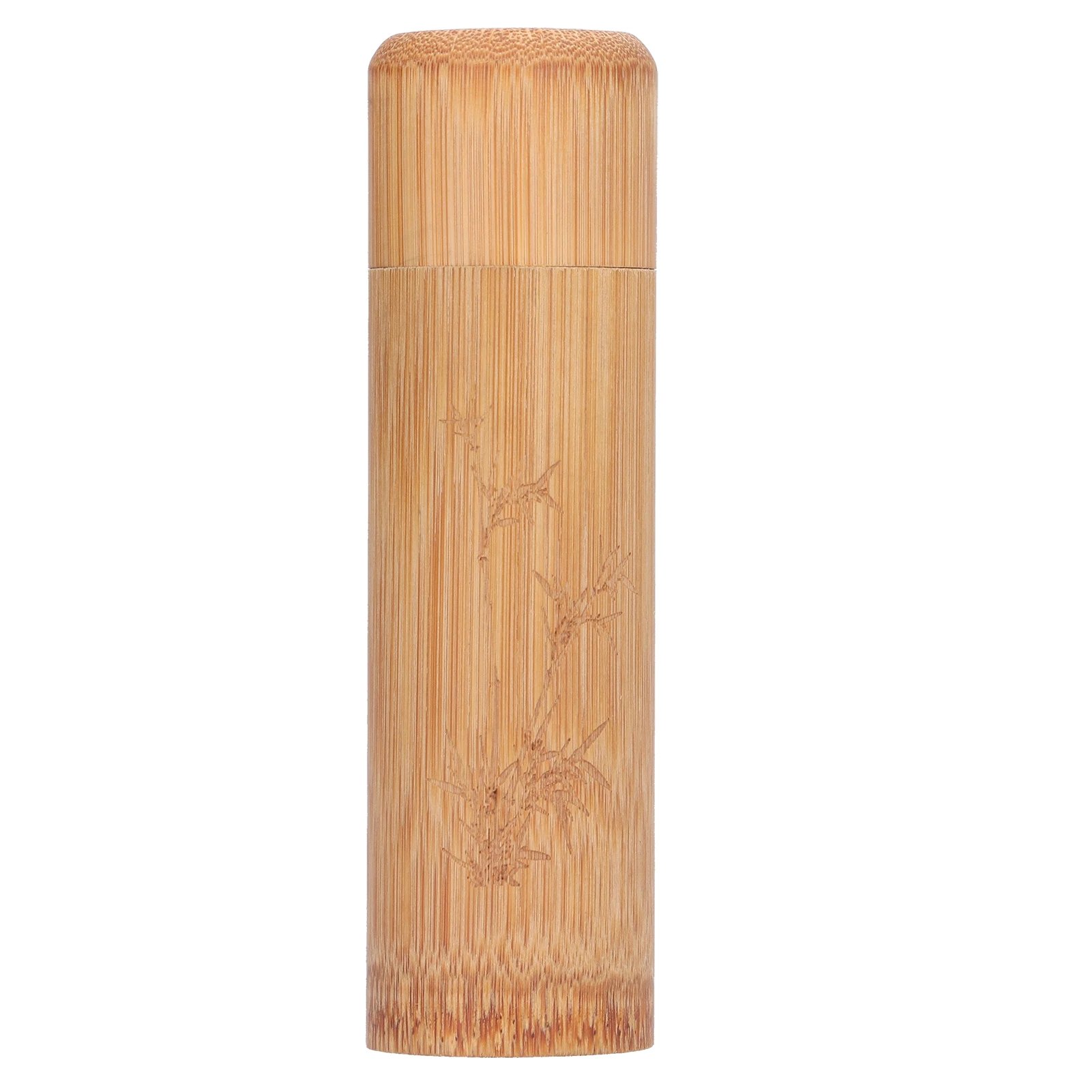 Boîte à thé ronde en bambou gravé, couvercle ajusté