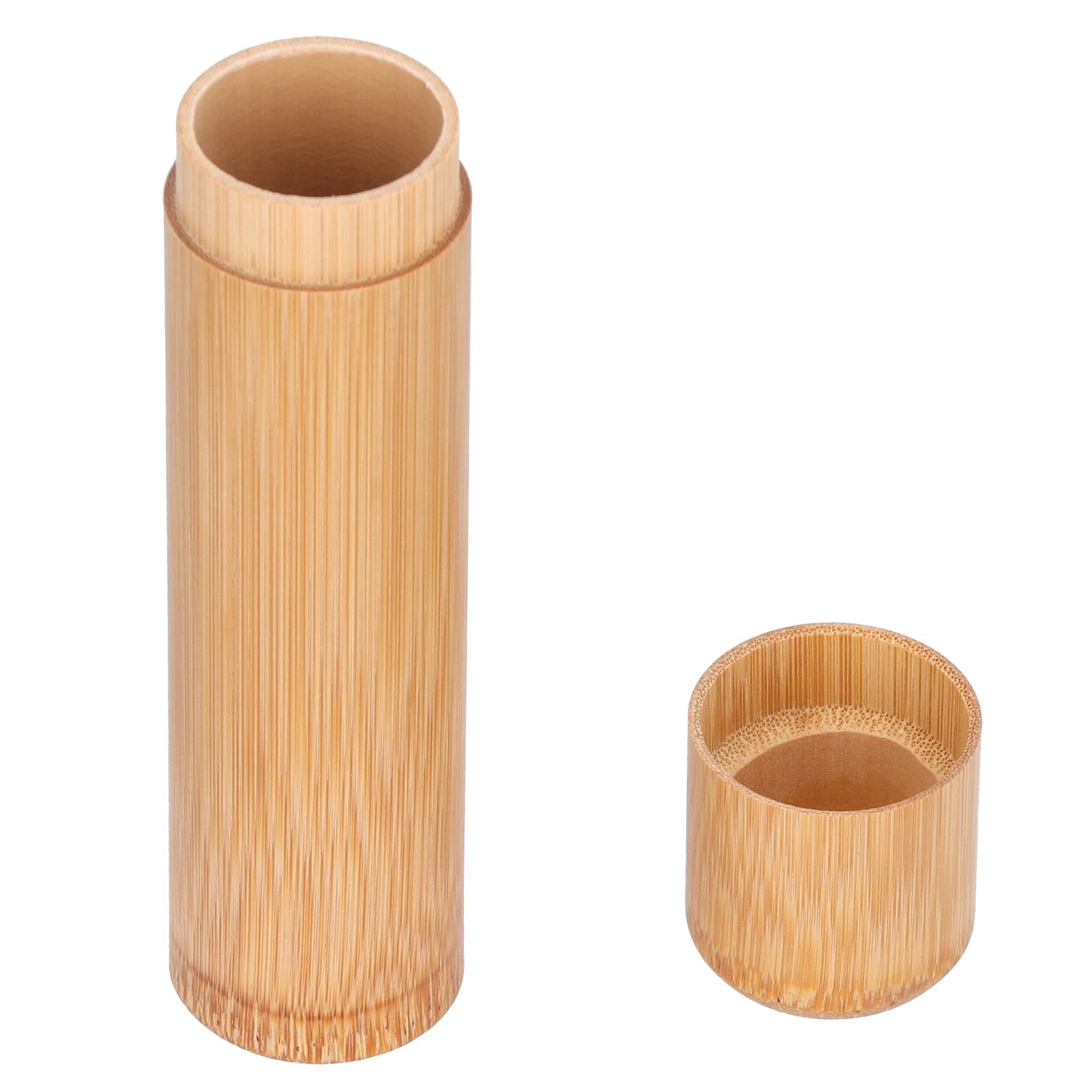 Boîte à thé ronde en bambou gravé, couvercle ajusté