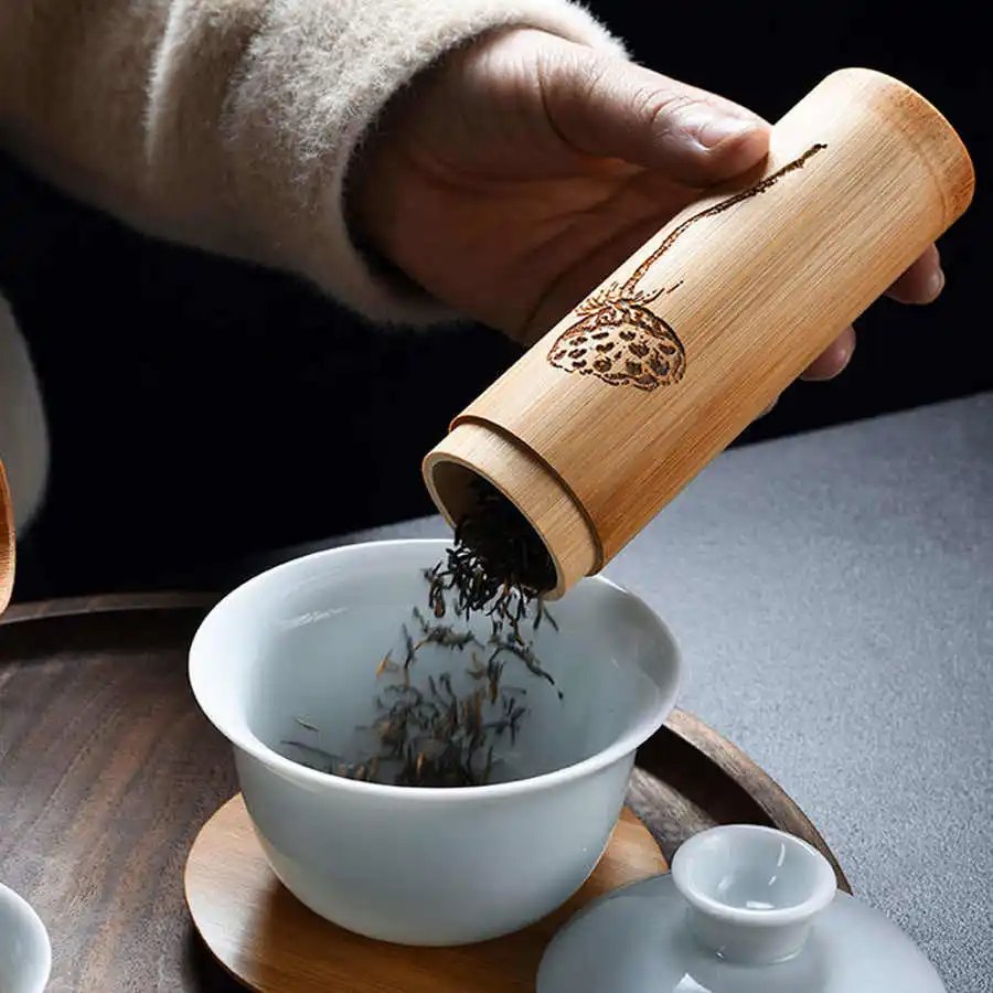 Boîte à thé ronde en bambou naturel avec couvercle