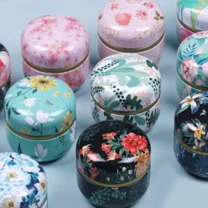 Boîtes à thé rondes en métal décorées de fleurs