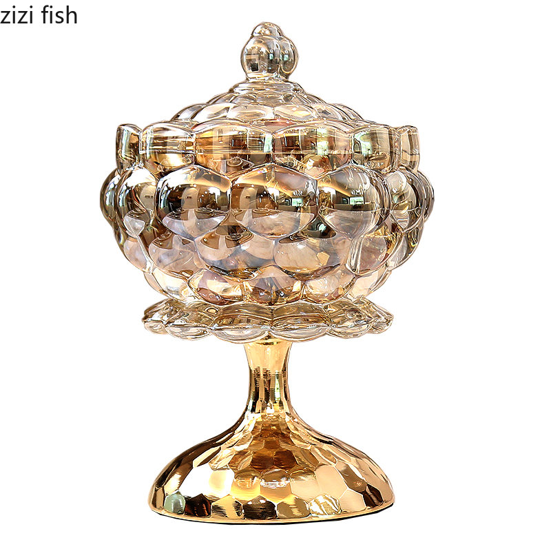 Bonbonnière à thé en verre sur pied doré
