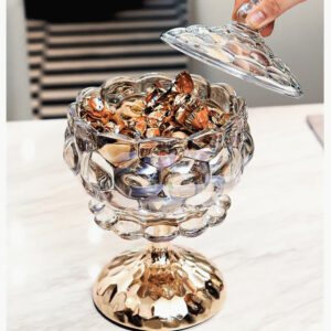 Bonbonnière en verre sur pied doré