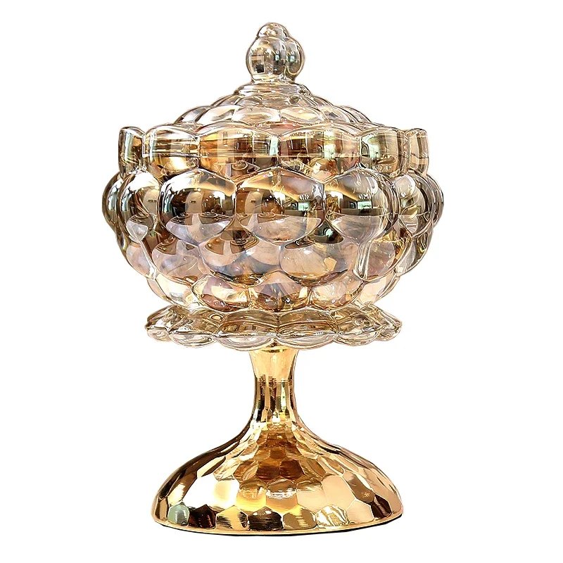 Bonbonnière en verre sur pied doré