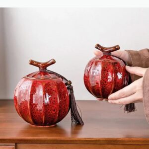 Caddie à thé en céramique rouge brillant