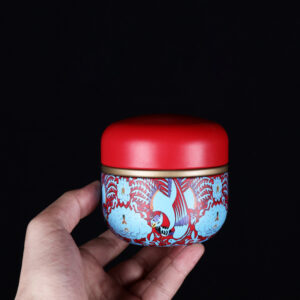 Caddie à thé métal motif grue rouge et fleurs bleues