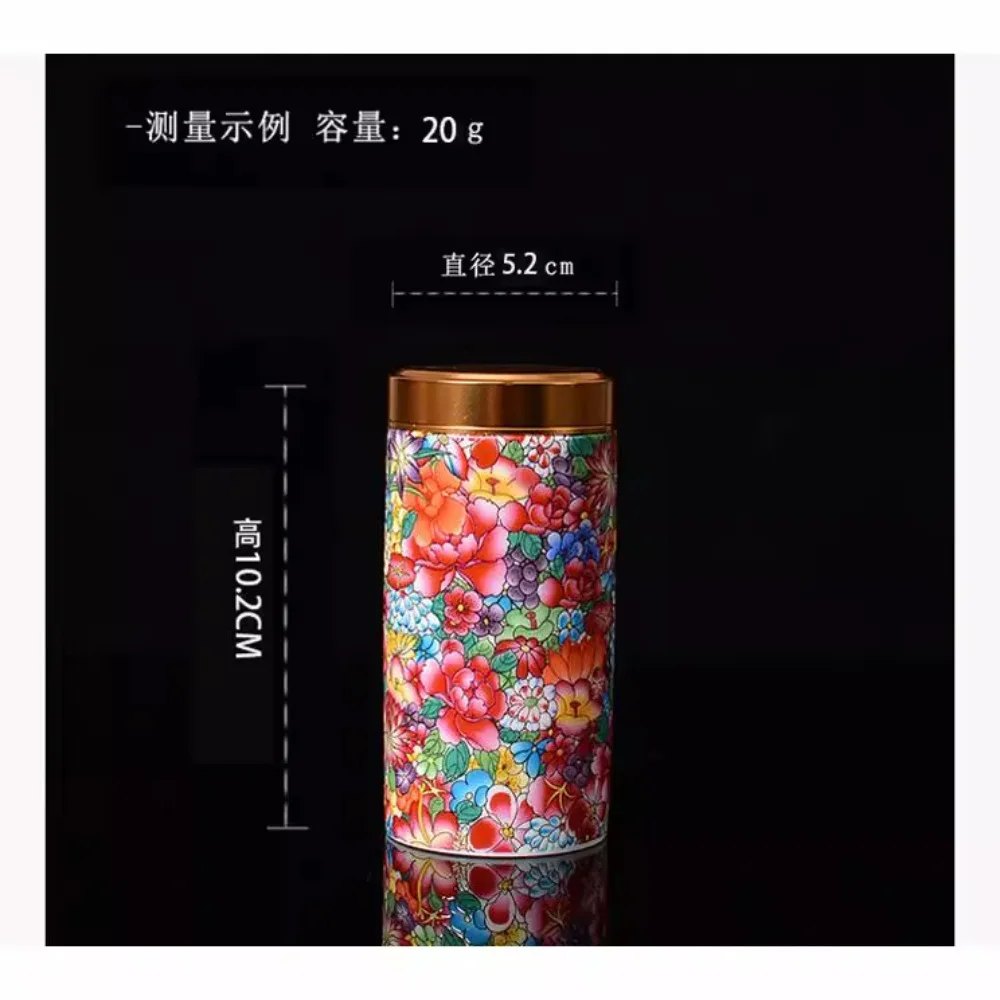 Caddie à thé en porcelaine émaillée, fleurs multicolores 20 g