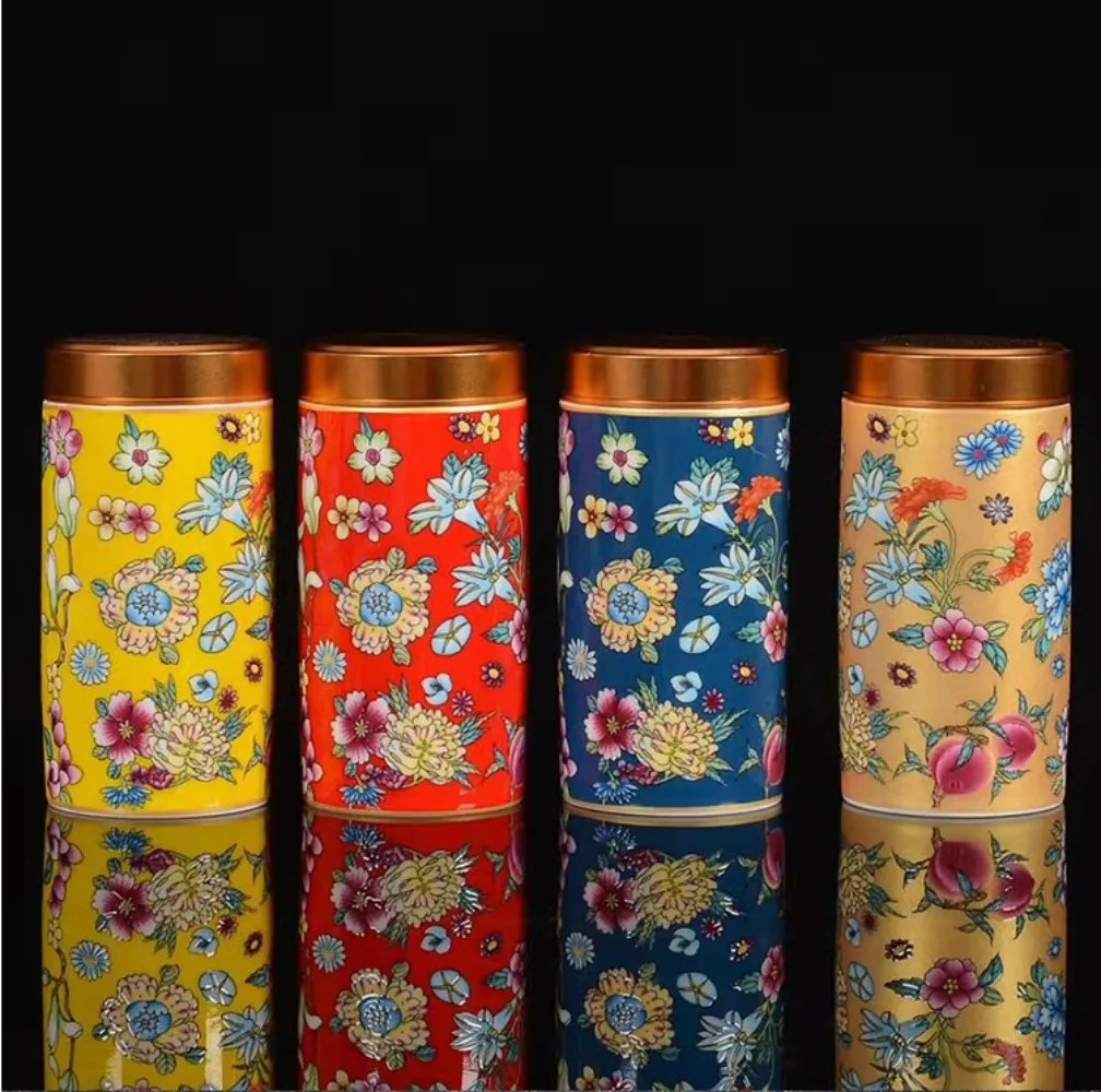 Caddie à thé en porcelaine émaillée, fleurs multicolores 20 g