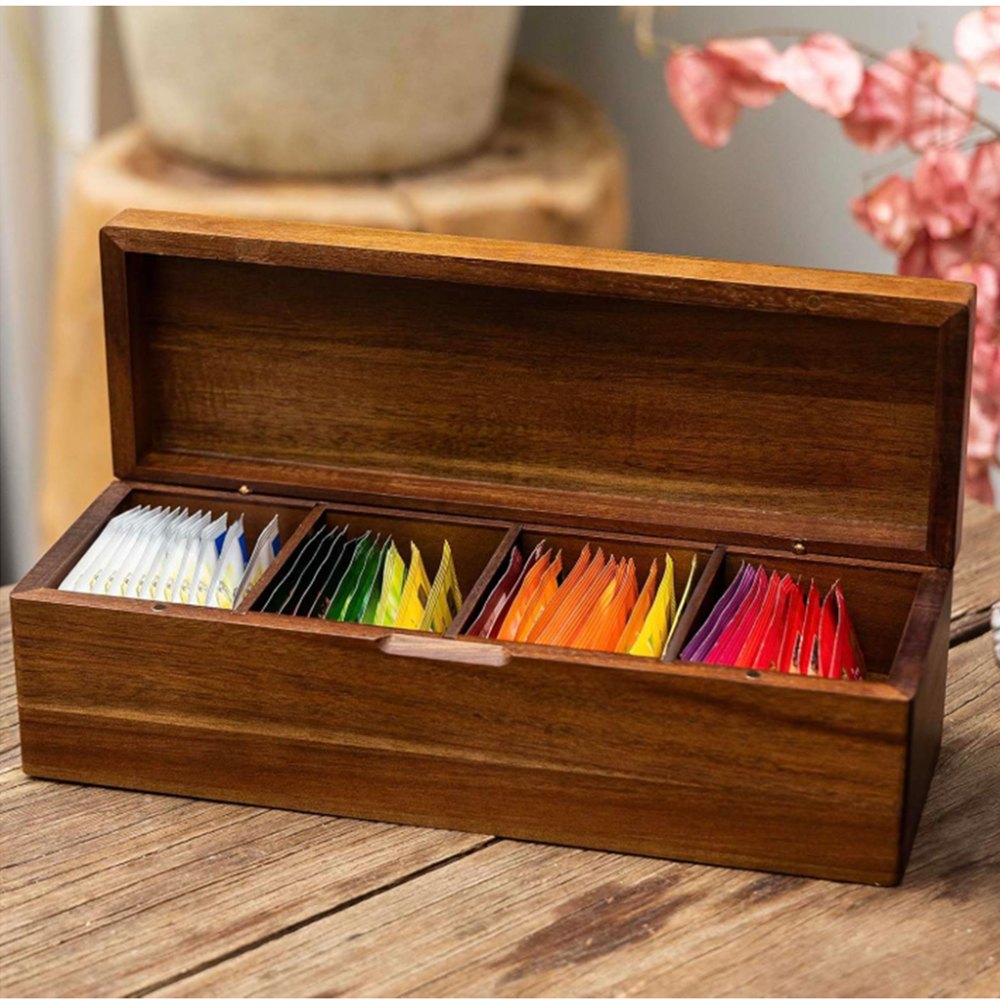 Coffret à thé en bois d’acacia 4 ou 8 compartiments