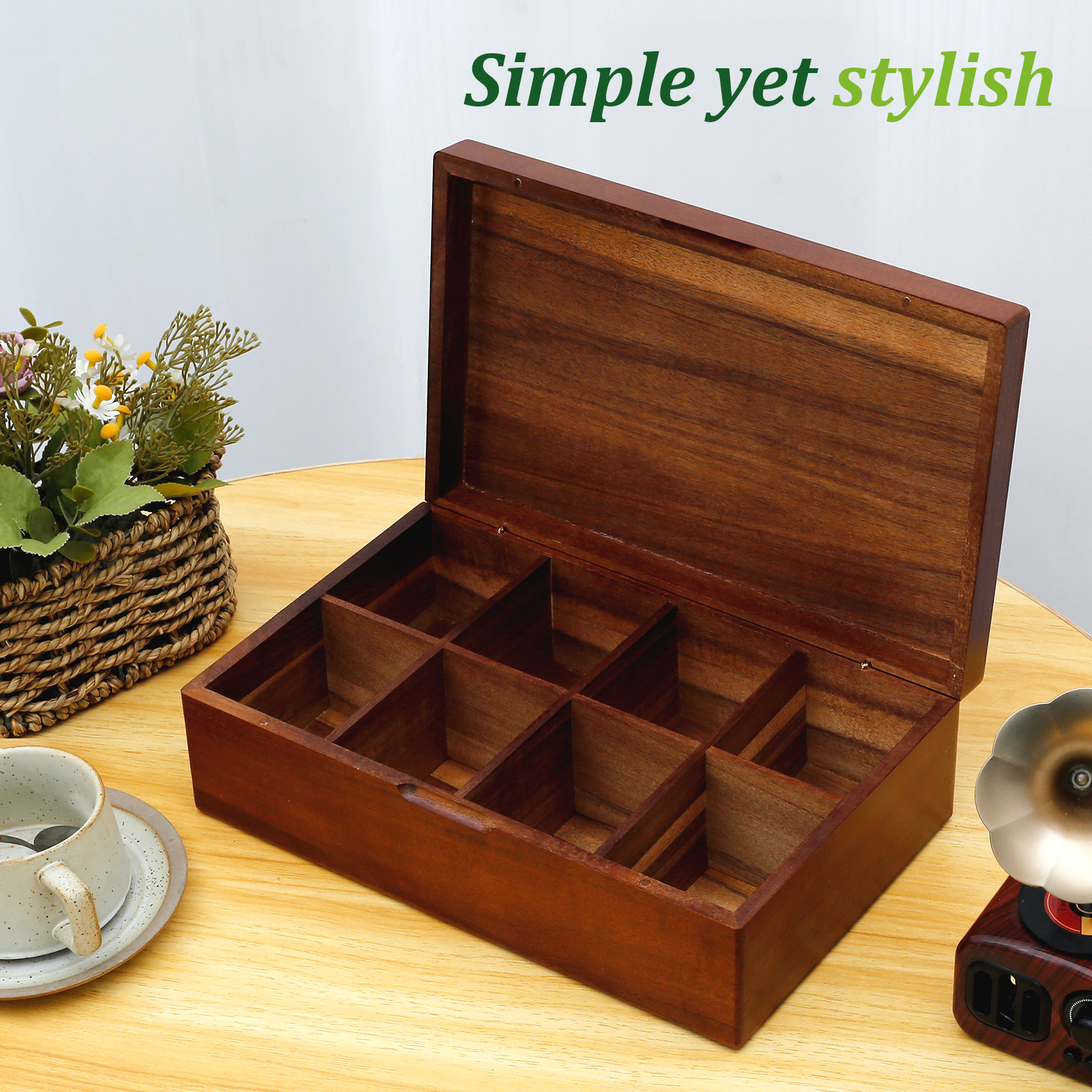 Coffret à thé en bois, 4 ou 8 compartiments