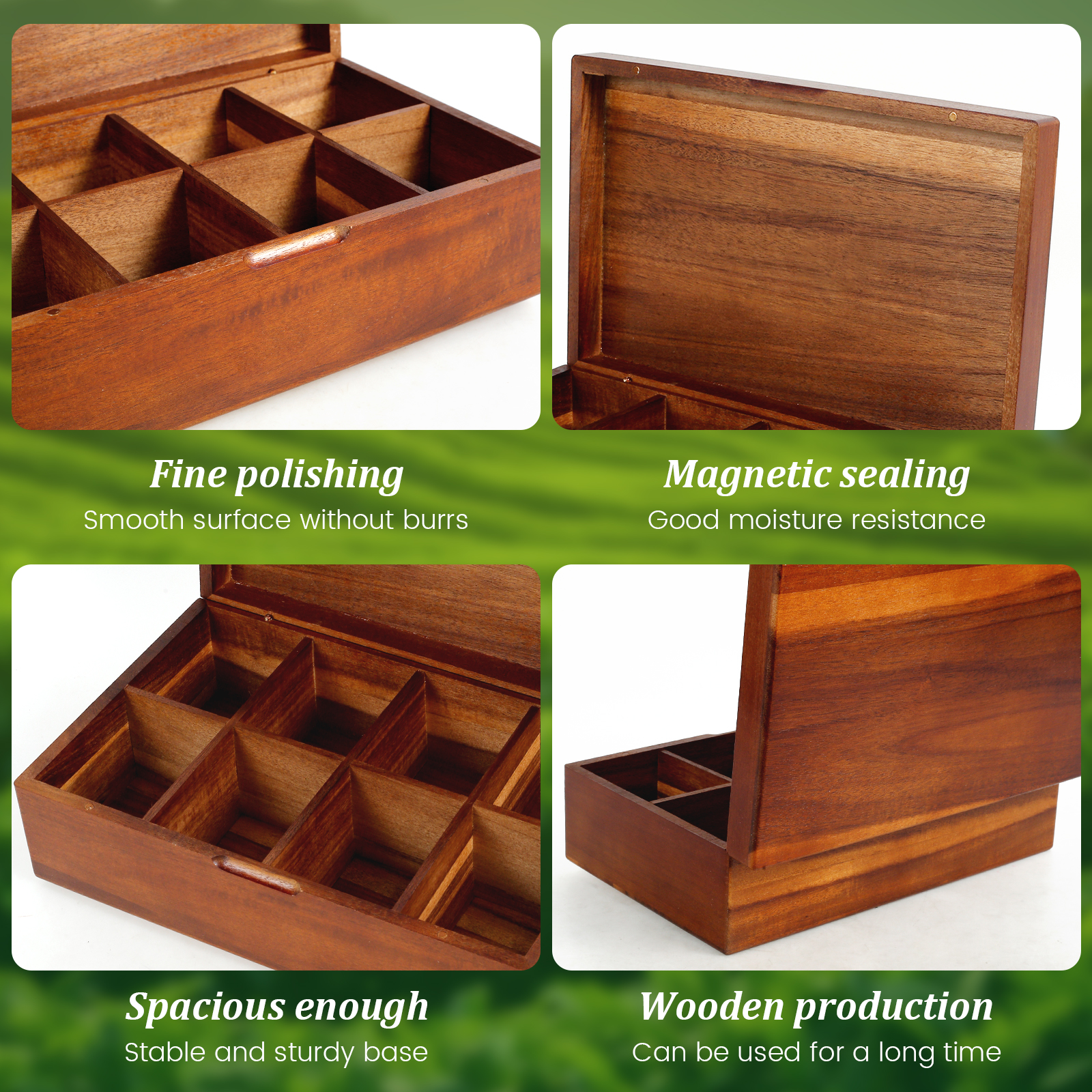 Coffret à thé en bois, 4 ou 8 compartiments