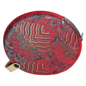 Étui rond rouge brodé pour gâteau de thé pu-erh