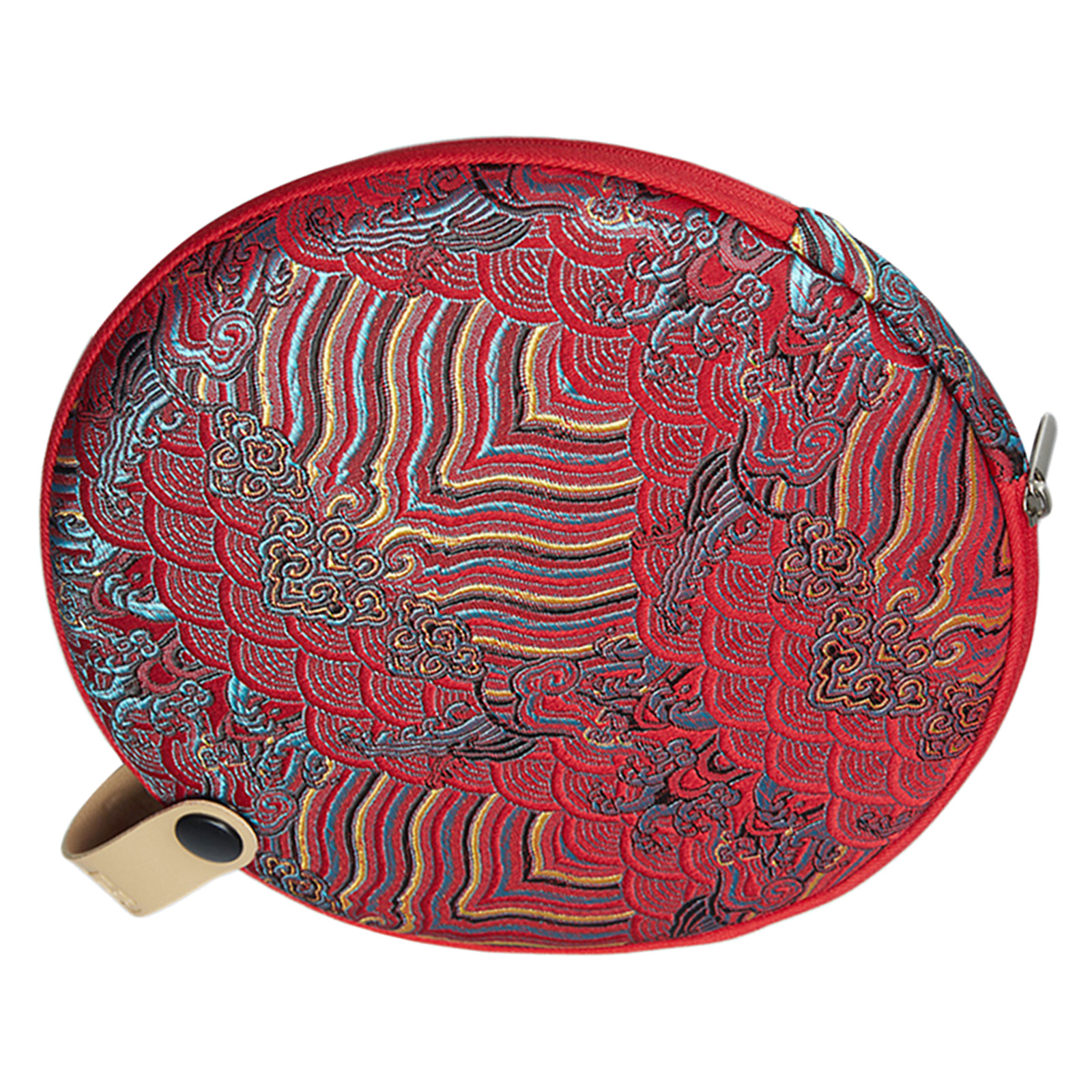 Étui rond rouge brodé pour gâteau de thé pu-erh
