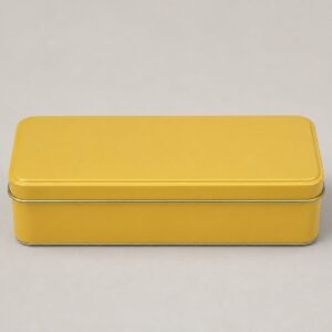 Boîte à thé rectangulaire en fer-blanc jaune 145 × 65 × 33 mm
