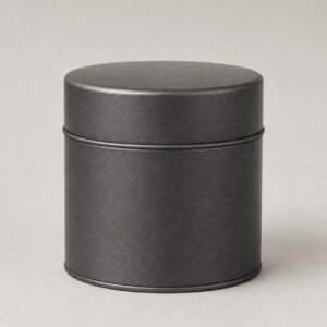 Boîte à thé japonaise ronde en métal gris foncé