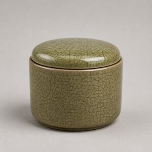 Boîte à thé en céramique craquelée kaki 9,8 × 9 cm