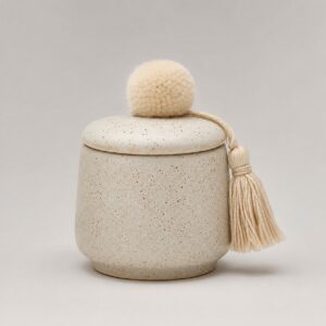 Caddie à thé en céramique mouchetée, pompon décoratif, 6,2 × 5,2 cm