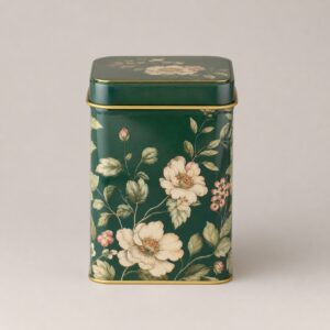 Boîte à thé en métal vert floral – format nomade