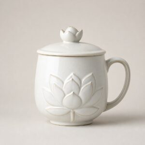 Tasse à thé en céramique lotus avec couvercle