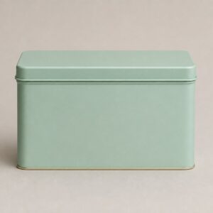 Boîte à thé rectangulaire en métal vert d'eau avec couvercle