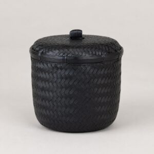 Panier à thé tressé en bambou noir avec couvercle