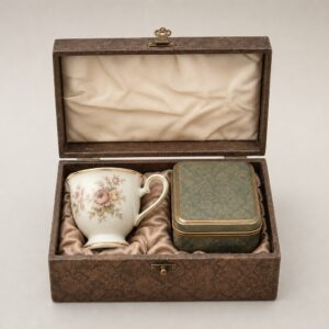 Coffret cadeau thé vintage avec tasse et boîte