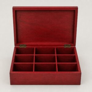 Organisateur à thé rouge en bois 9 compartiments