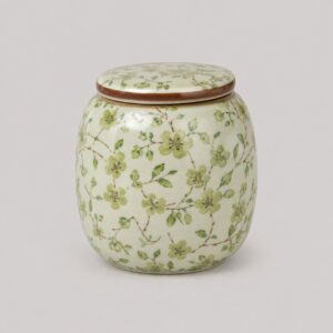 Petit pot à thé en céramique fleurs vertes