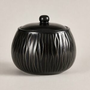 Pot à thé en céramique noir décoré 14 × 11,6 cm